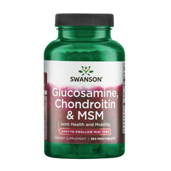 Swanson bottle of Glucosamine-Chondroitin-MSM supports joint health for daily activities.