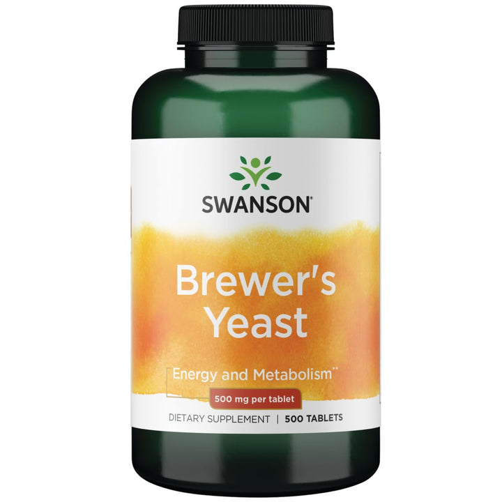Swanson Brewer's Yeast tablets close-up, rich in B vitamins for energy support.
