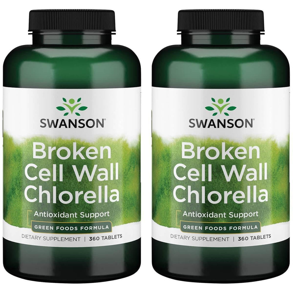 Swanson Broken Cell Wall Chlorella 500 mg bottle with 360 tablets for daily supplementation.