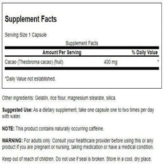 Swanson Cacao cápsulas para energía suave y uso diario.