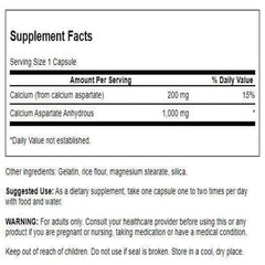 Swanson Calcium Aspartate capsules pour displays easy-to-swallow capsules for daily use