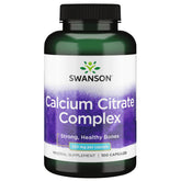 Swanson Calcium Citrate Complex bottle label close-up showing dosage and ingredients.