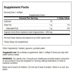 Swanson Caprylic Acid 600 mg capsules close-up showing easy-to-swallow capsules.