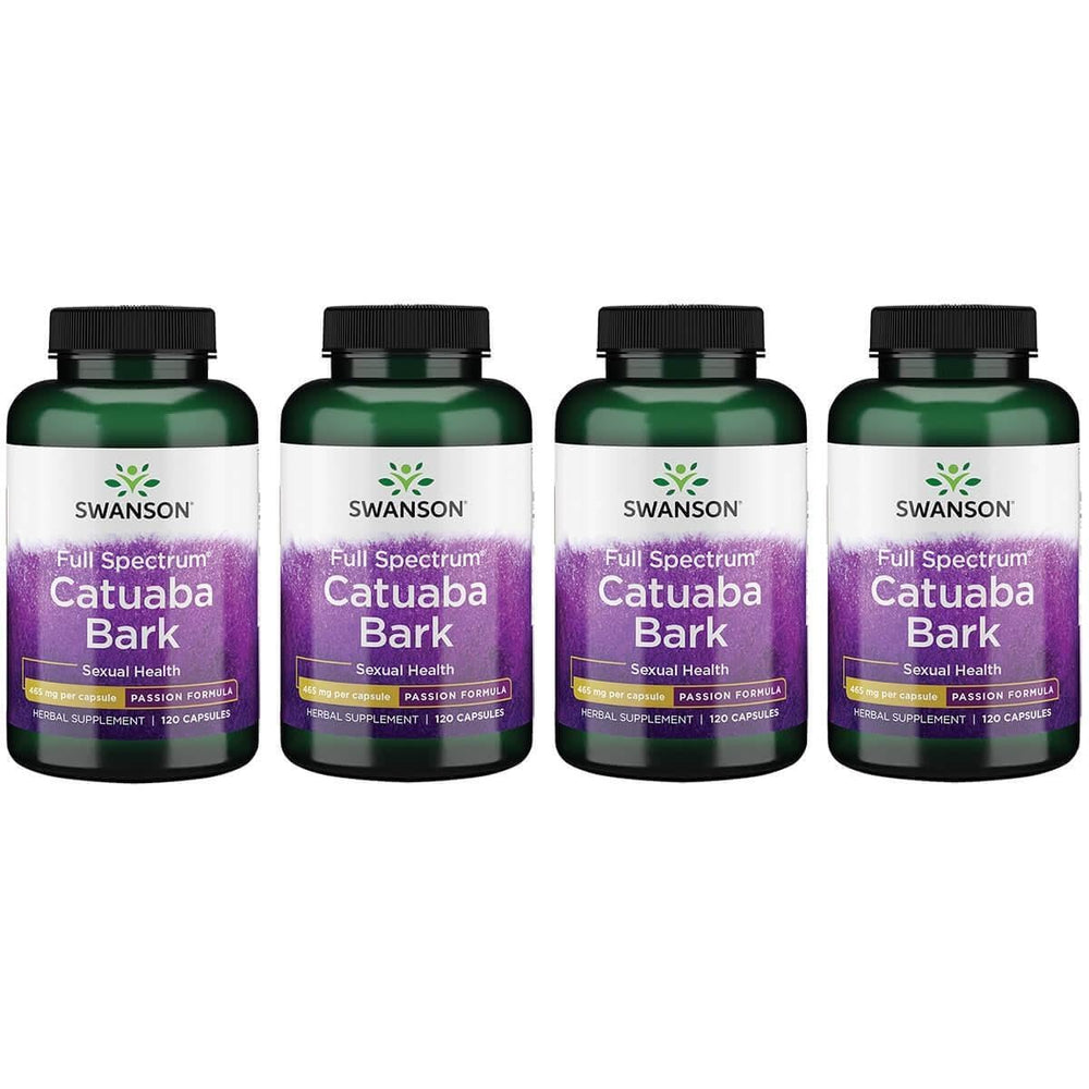 Swanson Catuaba Bark 465 mg bottle pouring, highlighting full spectrum bark formula for natural energy support