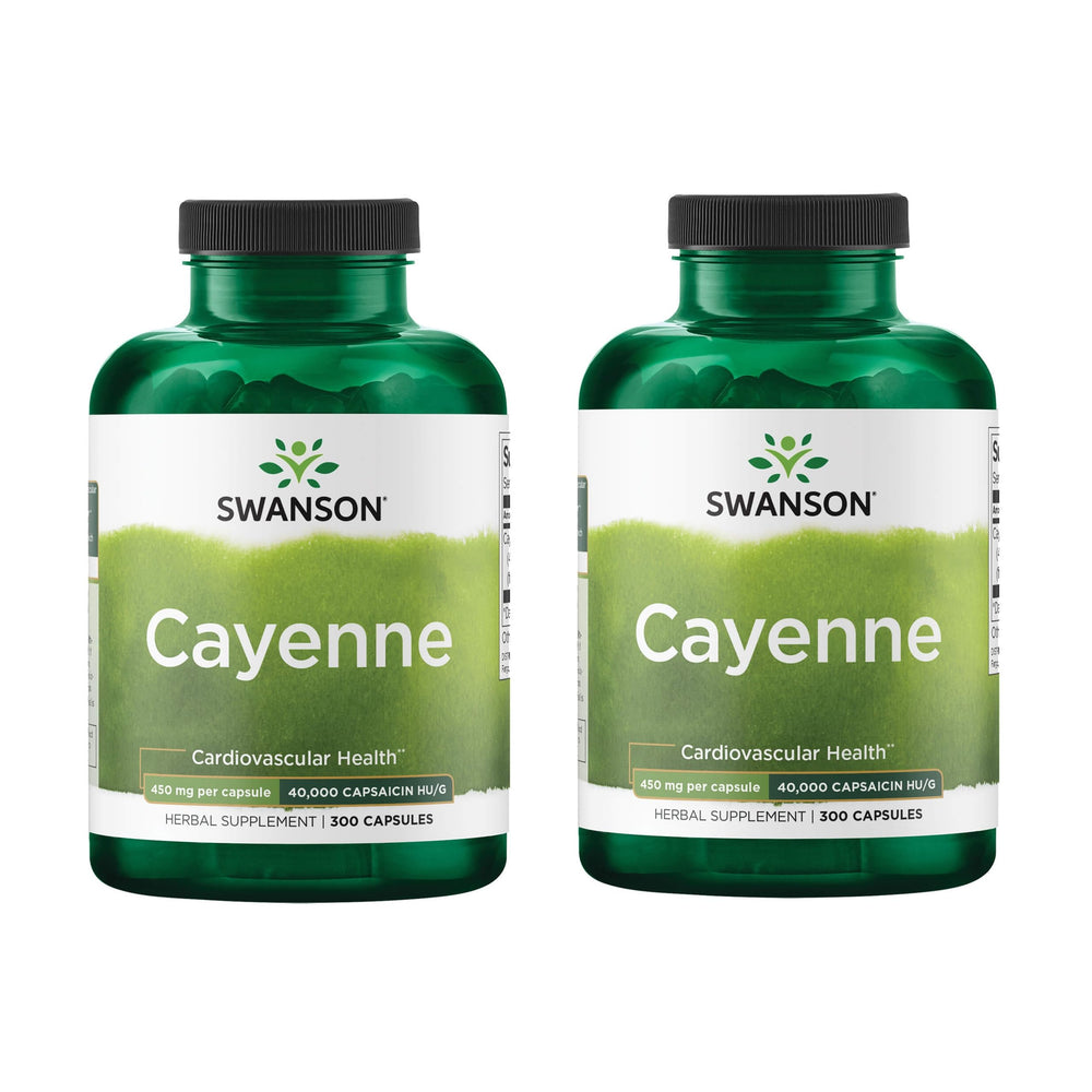 Swanson Cayenne bottle front view showing natural capsule formula for digestion support.