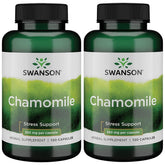 Swanson Chamomile Stress Support bottle front view, 2-pack, promoting calm and relaxation
