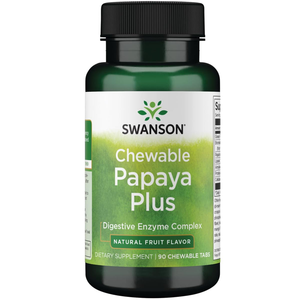 Swanson Chewable Papaya Plus bottle with enzyme blend for digestion support
