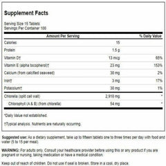 Swanson Chlorella bottle back shows supplement details for informed daily use.