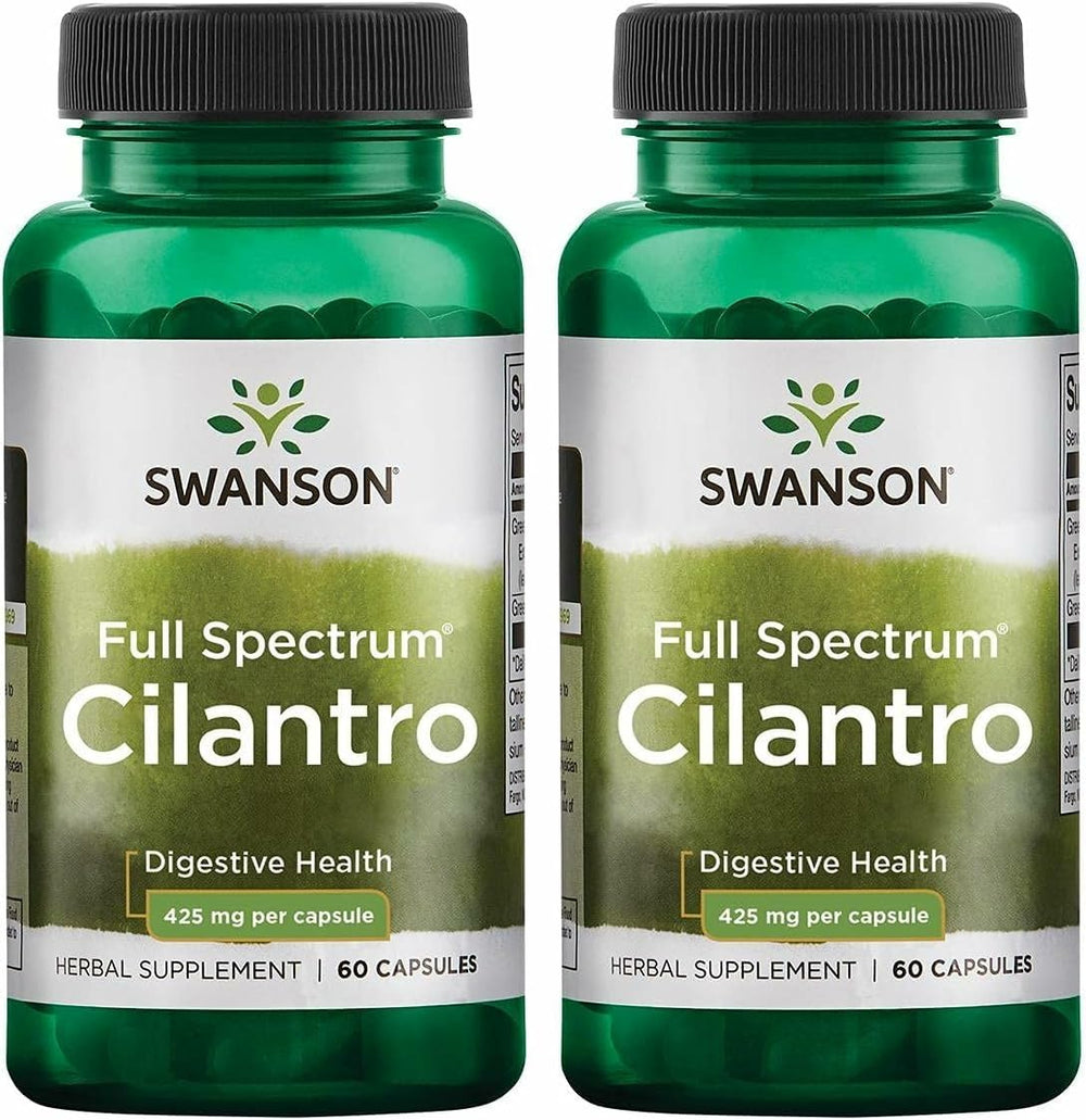 Swanson Cilantro capsules in an amber bottle for convenient daily digestion support.