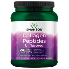 Swanson collagen peptides unflavored bottle highlights hair skin and joint support.