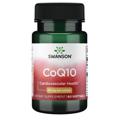 Swanson CoQ10 30 mg bottle with 60 softgels for daily energy support.