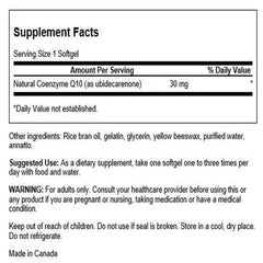 Close-up of Swanson CoQ10 30 mg softgels front label.