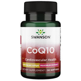 Swanson CoQ10 bottle front view highlighting heart health support potential.