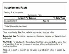 Swanson CoQ10 bottle back label showing dosage and two-pack option.