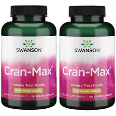 Swanson Cran-Max vegan capsules bottle for daily urinary health support.