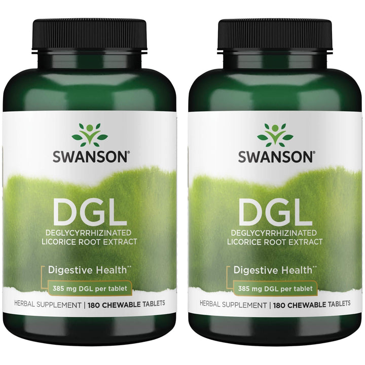 Swanson DGL licorice bottle label – vegan, non-GMO capsule may support digestive comfort.