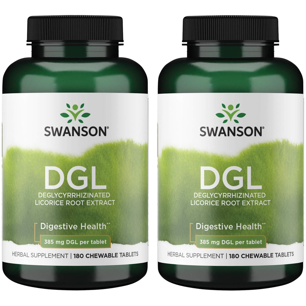 Swanson DGL licorice bottle label – vegan, non-GMO capsule may support digestive comfort.
