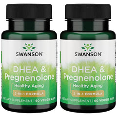 Swanson DHEA and Pregnenolone Complex bottle on desk suggesting hormonal balance support.