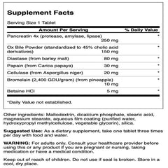 Close-up of Swanson Digestive Enzymes label highlighting plant-based full-spectrum ingredients