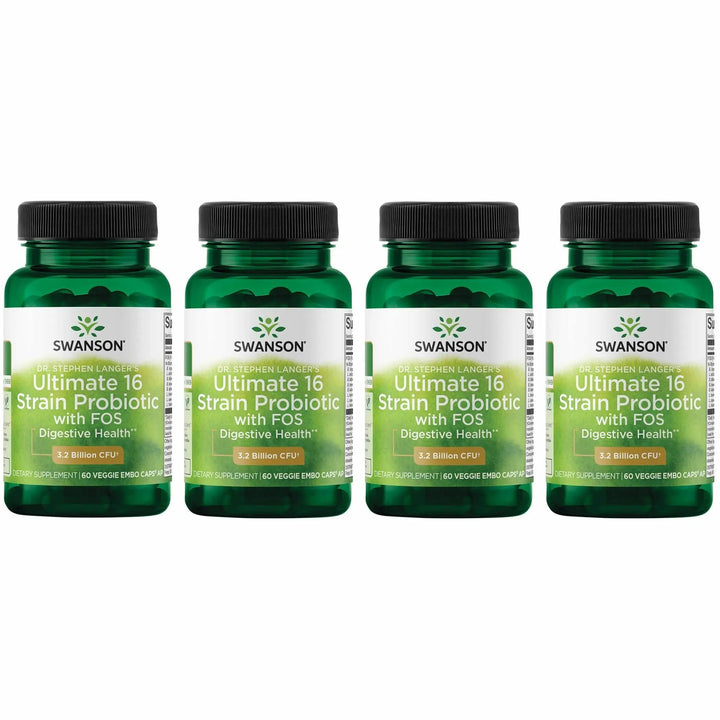 Swanson Dr. Langer probiotic bottle label shows 16 strains for digestive support