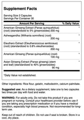 Swanson Dual Ginseng Plus packaging front closeup highlights four adaptogenic herbs for stress support