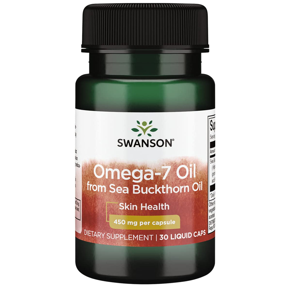 Swanson EFA Omega-7 Oil bottle front with non-GMO formula for skin and hair support.