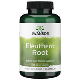 Swanson Eleuthero Root 425mg bottle front promotes steady energy support.