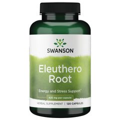 Swanson Eleuthero Root 425mg bottle front promotes steady energy support.