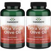 Swanson extra virgin olive oil softgels pour, highlighting essential fatty acids for wellness.