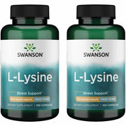 Swanson Free Form L-Lysine bottle front, supports daily stress response.