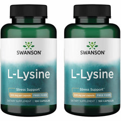 Swanson Free Form L-Lysine bottle front, supports daily stress response.