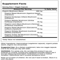 Swanson Full Spectrum 7 Mushroom bottle label close-up showing organic mushrooms for high-quality nutrition.
