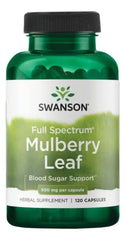 Swanson full spectrum mulberry leaf bottle for daily wellness.