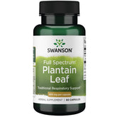 Swanson Full Spectrum Plantain bottle displays 400 mg plantain per capsule for daily wellness