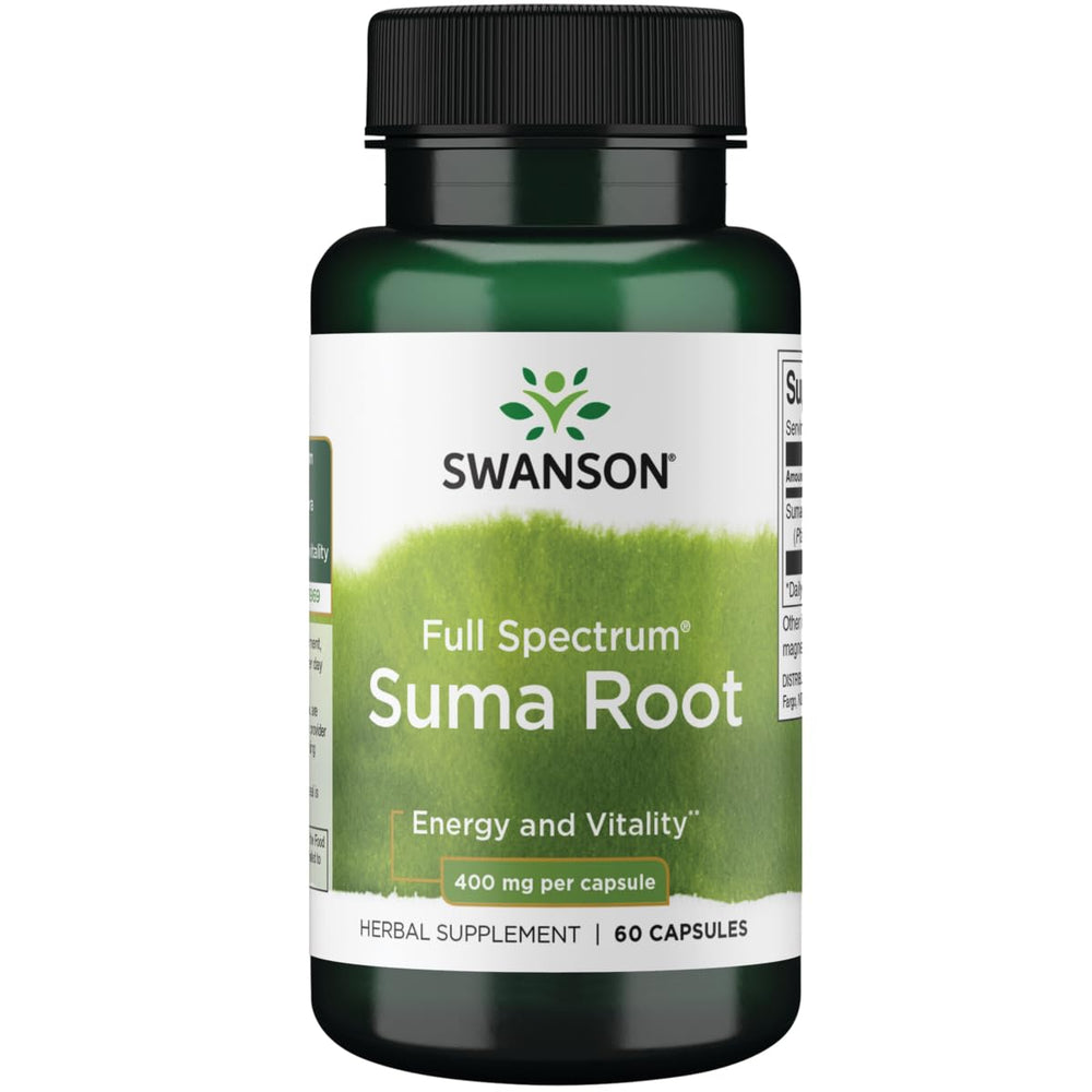 Swanson Full Spectrum Suma Root 400 mg bottle for daily vitality support.