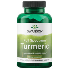 Swanson Full Spectrum Turmeric bottle with capsules for daily joint support.