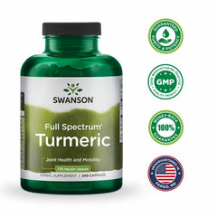 Swanson Full Spectrum Turmeric capsules close-up highlighting curcuminoids