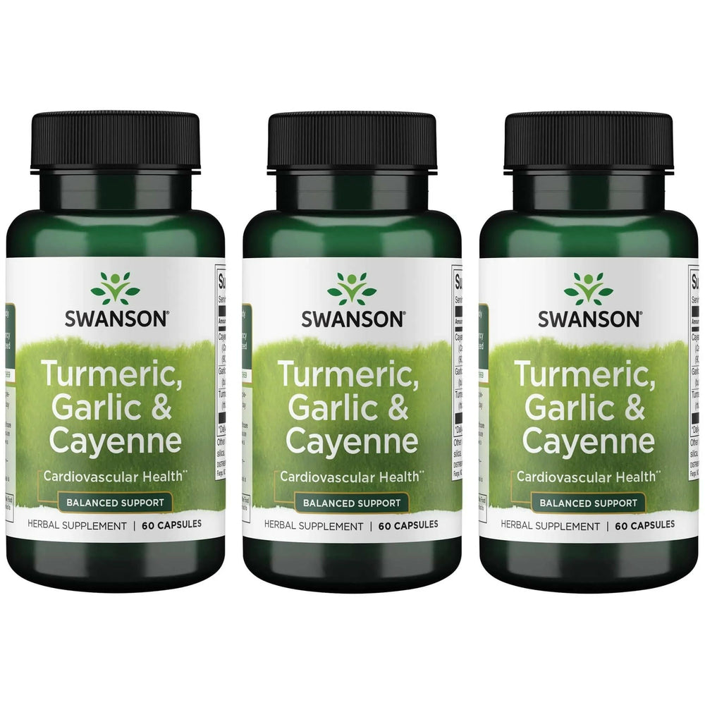 Swanson Full Spectrum Turmeric Garlic & Cayenne capsules bottle for daily wellness.