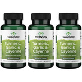 Swanson Full Spectrum Turmeric Garlic & Cayenne capsules bottle for daily wellness.