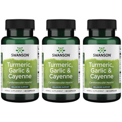 Swanson Full Spectrum Turmeric Garlic & Cayenne capsules bottle for daily wellness.