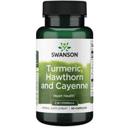 Swanson Full Spectrum Turmeric Hawthorn & Cayenne bottle—capsules support cardiovascular wellness.