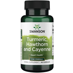 Swanson Full Spectrum Turmeric Hawthorn & Cayenne bottle—capsules support cardiovascular wellness.