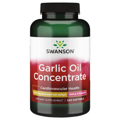 This image shows Swanson Garlic Oil bottle with 1500 mg equivalent for daily wellness support.