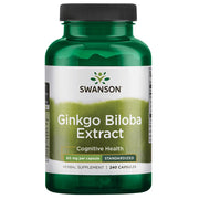 Swanson Ginkgo Biloba extract bottle with capsules suggesting cognitive support