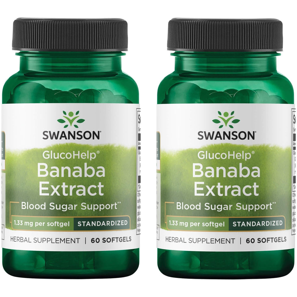 Swanson GlucoHelp Banaba Extract bottle with 18% corosolic acid potency for energy metabolism support