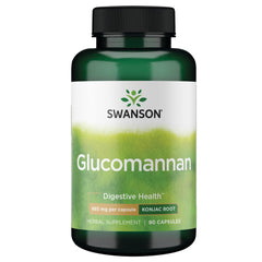 Swanson Glucomannan Konjac Root bottle on table highlighting daily fiber support.