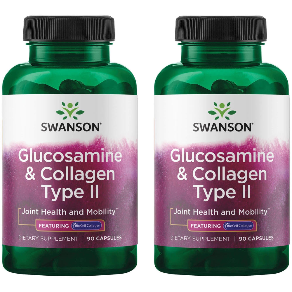 Swanson Glucosamine & Collagen Type II BioCell bottle supports joint mobility and skin elasticity