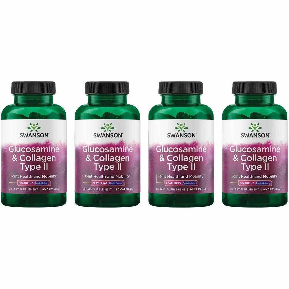 Swanson Glucosamine & Collagen Type II bottle front with BioCell Collagen for joint support.