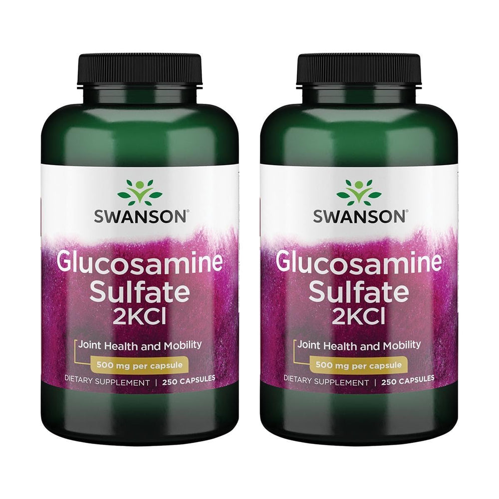 Swanson Glucosamine Sulfate 2KCl bottle; 500 mg supports joint comfort and mobility.