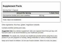 Swanson Glucosamine Sulfate bottle back label showing ingredients and dosage guidance.